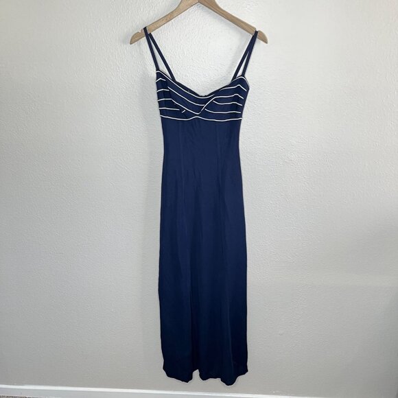 Herve Leger 90s Navy Blue Bandeau Top Stretch Bodycon Maxi Dress S - Picture 2 of 11